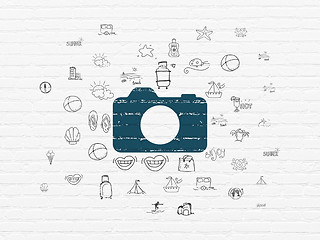 Image showing Travel concept: Photo Camera on wall background