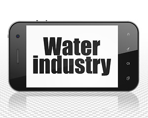 Image showing Manufacuring concept: Smartphone with Water Industry on display