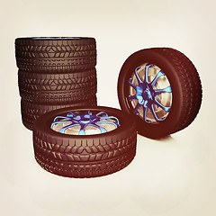 Image showing car wheel. 3D illustration. Vintage style.