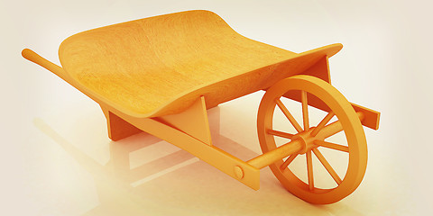 Image showing wooden wheelbarrow. 3D illustration. Vintage style.