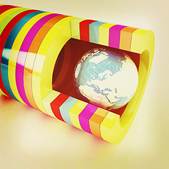 Image showing 3d colorful abstract cut pipe and earth. 3D illustration. Vintag