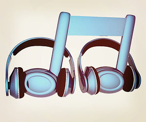 Image showing headphones and 3d note. 3D illustration. Vintage style.