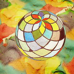 Image showing Mosaic ball on colorful background. 3D illustration. Vintage sty