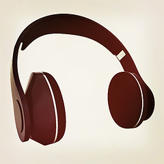 Image showing Headphones of carbon material. 3D illustration. Vintage style.
