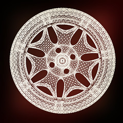 Image showing 3d model of car wheel rims. 3D illustration. Vintage style.