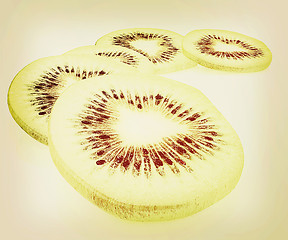 Image showing slices of kiwi. 3D illustration. Vintage style.