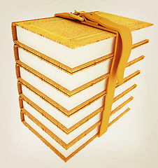 Image showing Stack of leather book with belt. 3D illustration. Vintage style.