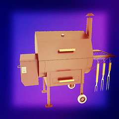 Image showing oven barbecue grill. 3D illustration. Vintage style.