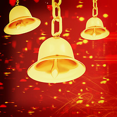Image showing Gold bell on winter or Christmas style background. 3D illustrati