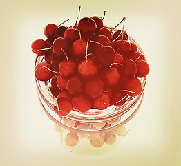 Image showing Bank of fresh cherries. 3D illustration. Vintage style.