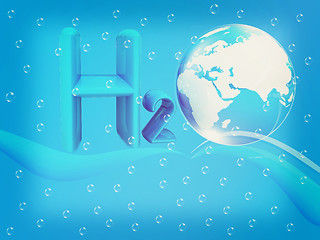 Image showing Blue water drops background and formula of water. 3D illustratio