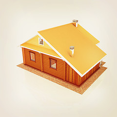 Image showing Wooden travel house or a hotel. 3D illustration. Vintage style.