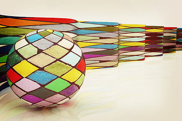 Image showing Mosaic ball against the background of colorful waves. 3D illustr