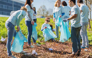 Image showing volunteers with garbage bags cleaning park area