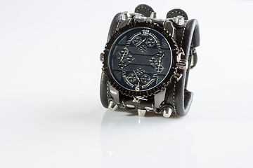 Image showing cool watch on a white background. leather bracelet