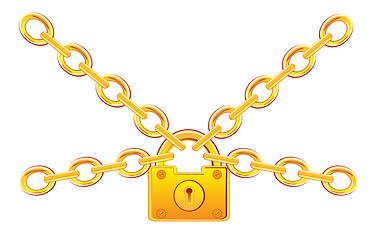 Image showing Gold lock on chain
