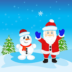 Image showing Festive santa and person molded from snow