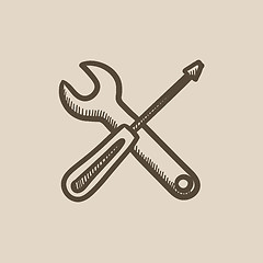 Image showing Screwdriver and wrench tools sketch icon.