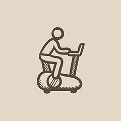 Image showing Man training on exercise bike sketch icon.