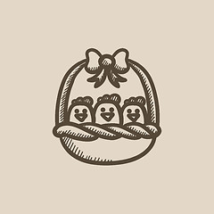 Image showing Basket full of easter chicks sketch icon.