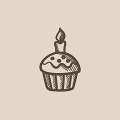 Image showing Easter cupcake with candle sketch icon.