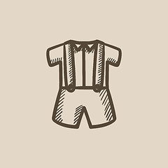 Image showing Baby shirt and shorts with suspenders sketch icon.