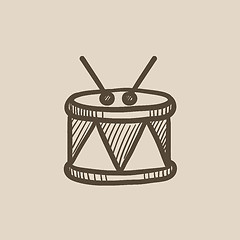 Image showing Drum with sticks sketch icon.