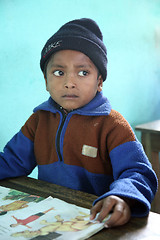 Image showing  Portrait of schoolboy at school, Kumrokhali, West Bengal, India