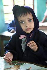 Image showing  Portrait of schoolboy at school, Kumrokhali, West Bengal, India