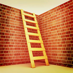 Image showing Ladder leans on brick wall . 3D illustration. Vintage style.