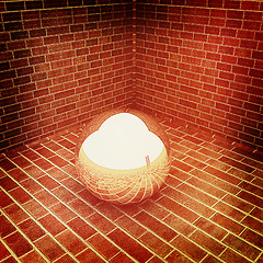 Image showing Chrome ball in the corner of a brick . 3D illustration. Vintage 