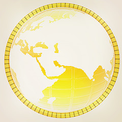 Image showing Yellow 3d globe icon with highlights . 3D illustration. Vintage 