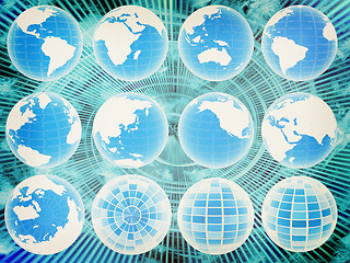 Image showing Set of 3d globe icons showing earth with all continents. 3D illu