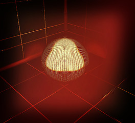 Image showing Dark corner in the room with gold ball . 3D illustration. Vintag