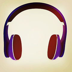 Image showing Blue headphones icon. 3D illustration. Vintage style.