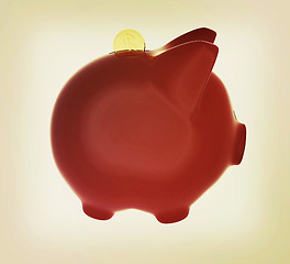Image showing piggy bank and falling coins. 3D illustration. Vintage style.