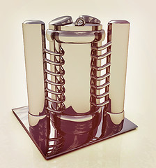 Image showing Abstract chrome metal pressure vessel. 3D illustration. Vintage 