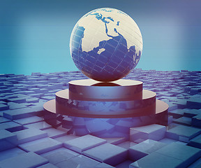 Image showing Earth on podium. 3D illustration. Vintage style.