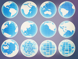 Image showing Set of 3d globe icons showing earth with all continents. 3D illu