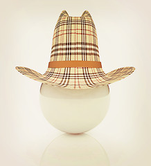 Image showing 3d hats on white ball. Sapport icon. 3D illustration. Vintage st