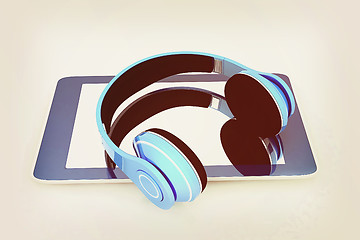 Image showing phone and headphones. 3D illustration. Vintage style.