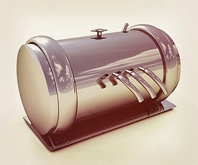 Image showing Abstract chrome metal pressure vessel. 3D illustration. Vintage 