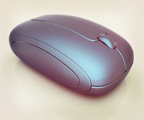 Image showing Blue metallic computer mouse. 3D illustration. Vintage style.