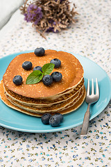 Image showing Pancakes with fresh blackberries