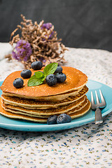 Image showing Pancakes with fresh blackberries