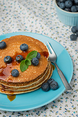 Image showing Pancakes with fresh blackberries