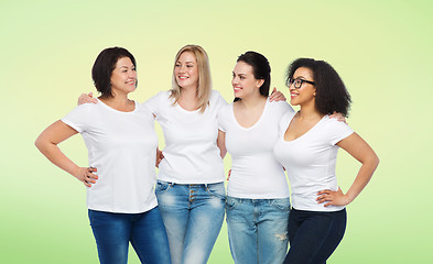 Image showing group of happy different women in white t-shirts