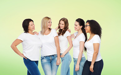 Image showing group of happy different women in white t-shirts