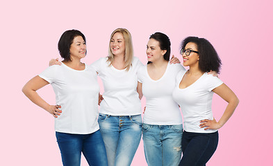 Image showing group of happy different women in white t-shirts