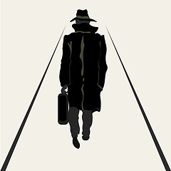 Image showing Silhouette going men with briefcase in hand